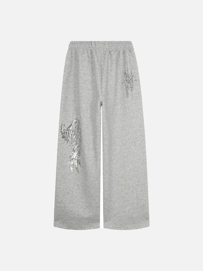 DAXUEN heather grey oversized sequined wing hoodie and sweatpants set