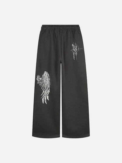 DAXUEN heather grey oversized sequined wing hoodie and sweatpants set