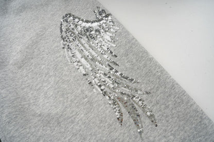 DAXUEN heather grey oversized sequined wing hoodie and sweatpants set