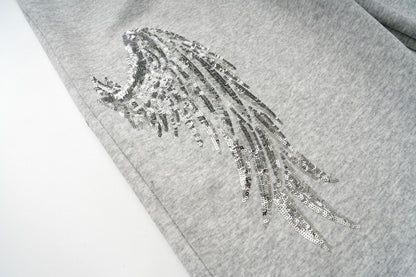 DAXUEN heather grey oversized sequined wing hoodie and sweatpants set