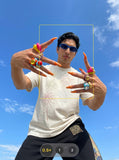 DAXUEN DAXUEN Speckled Fireworks Short-Sleeved T-Shirt — model photo
