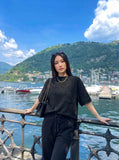 DAXUEN speckled-mock-neck-t-shirt-relaxed-fit — model photo