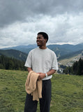 DAXUEN speckled-mock-neck-t-shirt-relaxed-fit — model photo