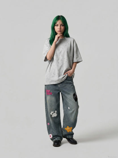 Speckled Oversized T-Shirt in Grey and Yellow