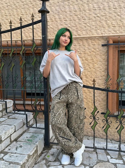 Speckled Oversized T-Shirt in Grey and Yellow
