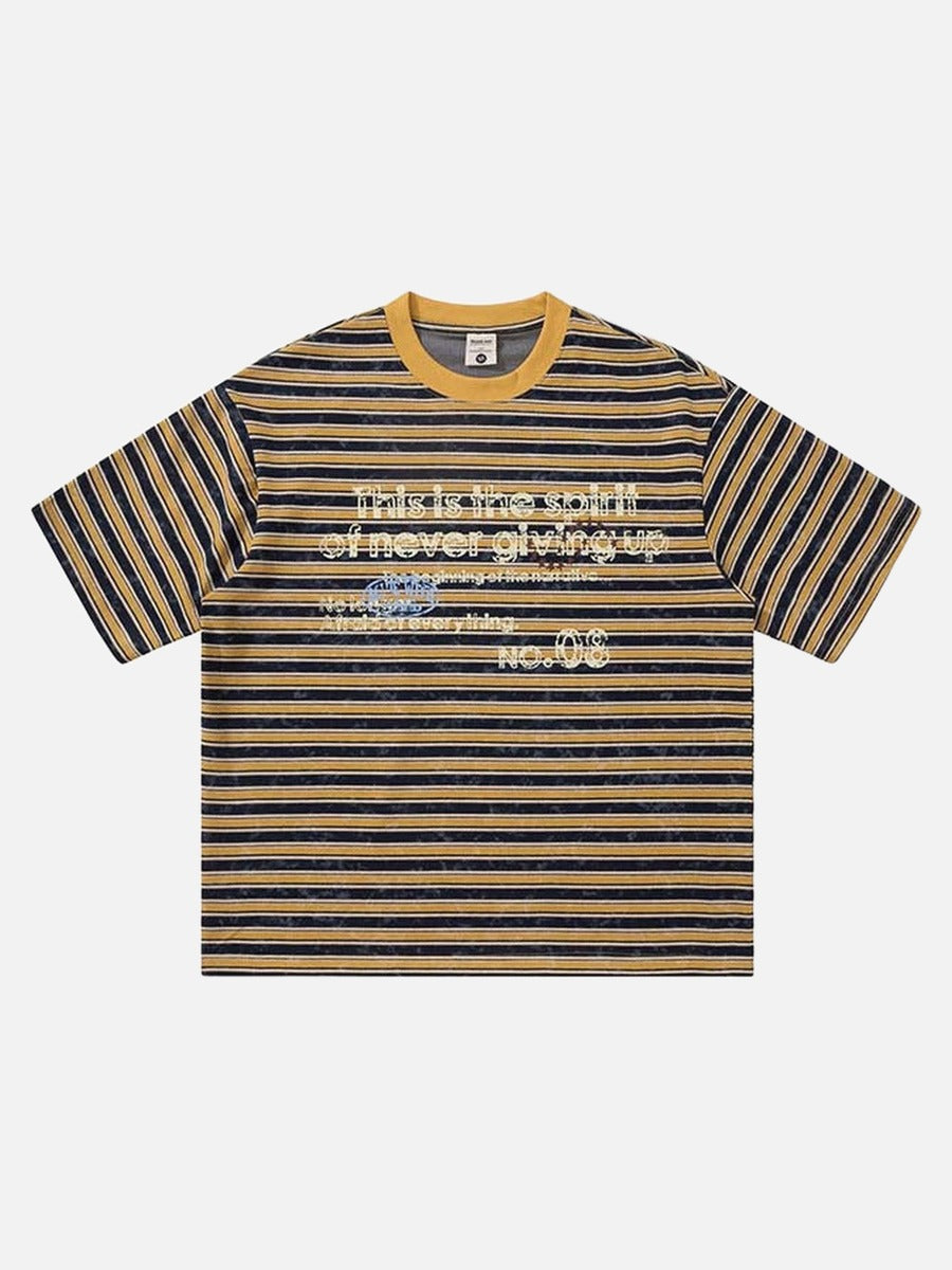 DAXUEN Striped crewneck T-shirt with distressed text print