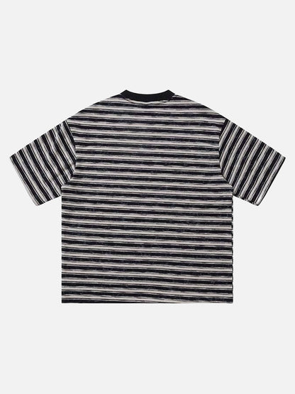 DAXUEN Striped crewneck T-shirt with distressed text print
