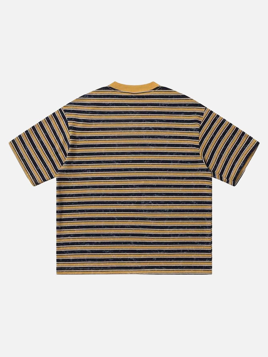 DAXUEN Striped crewneck T-shirt with distressed text print