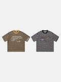 DAXUEN Striped crewneck T-shirt with distressed text print