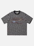 DAXUEN Striped crewneck T-shirt with distressed text print