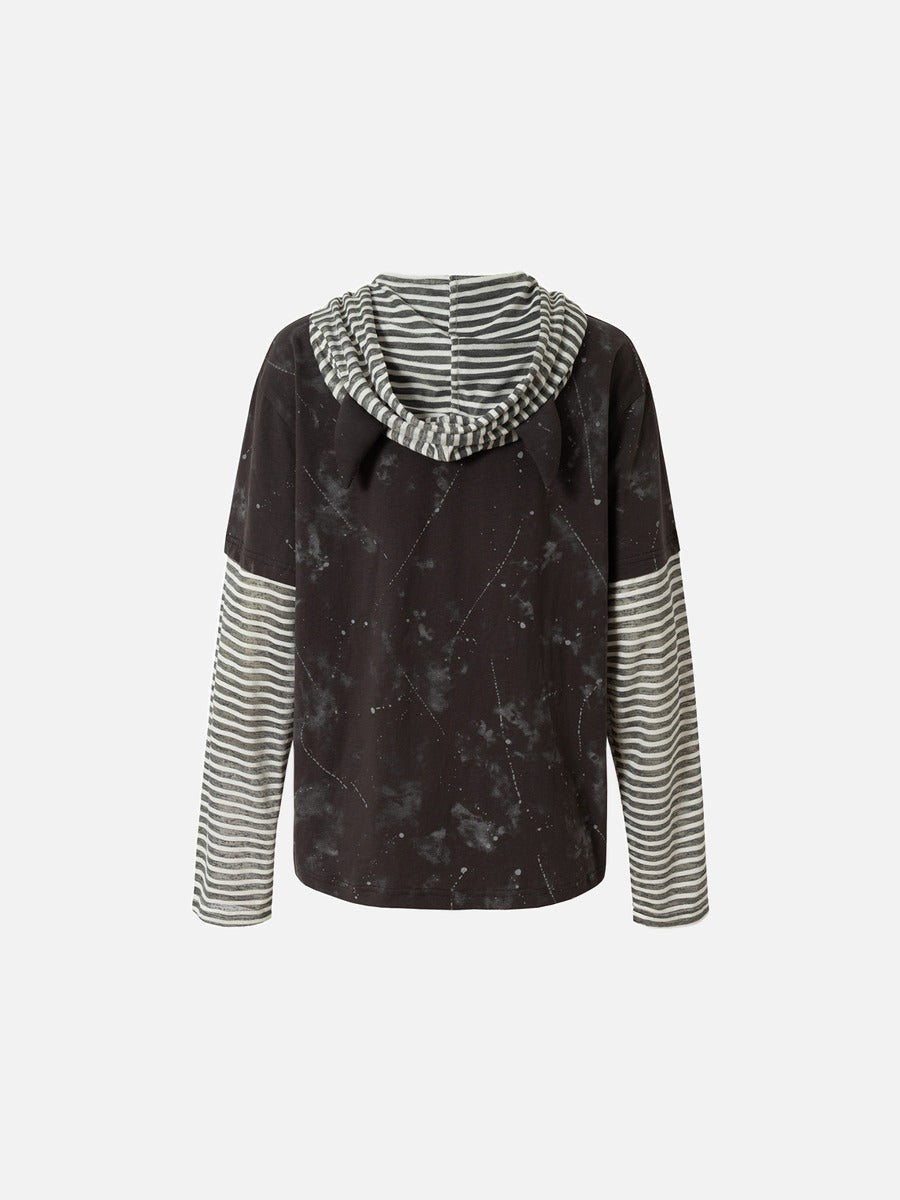DAXUEN Faux-layered hooded long-sleeve top with splatter print