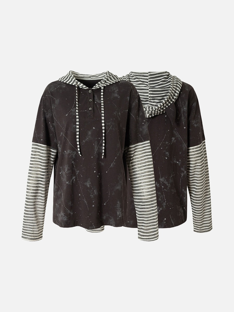 DAXUEN Faux-layered hooded long-sleeve top with splatter print