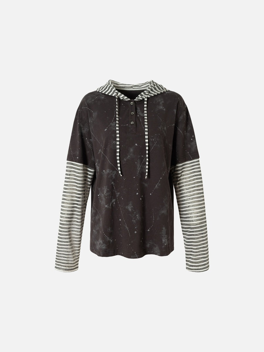 DAXUEN Faux-layered hooded long-sleeve top with splatter print