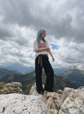 DAXUEN white oversized stacked text graphic tee — model photo