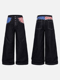 DAXUEN dark blue wide-leg denim pants with star and stripes graphic