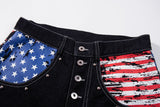 DAXUEN dark blue wide-leg denim pants with star and stripes graphic