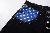 DAXUEN dark blue wide-leg denim pants with star and stripes graphic