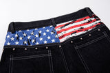 DAXUEN dark blue wide-leg denim pants with star and stripes graphic