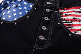 DAXUEN dark blue wide-leg denim pants with star and stripes graphic