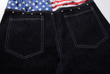 DAXUEN dark blue wide-leg denim pants with star and stripes graphic