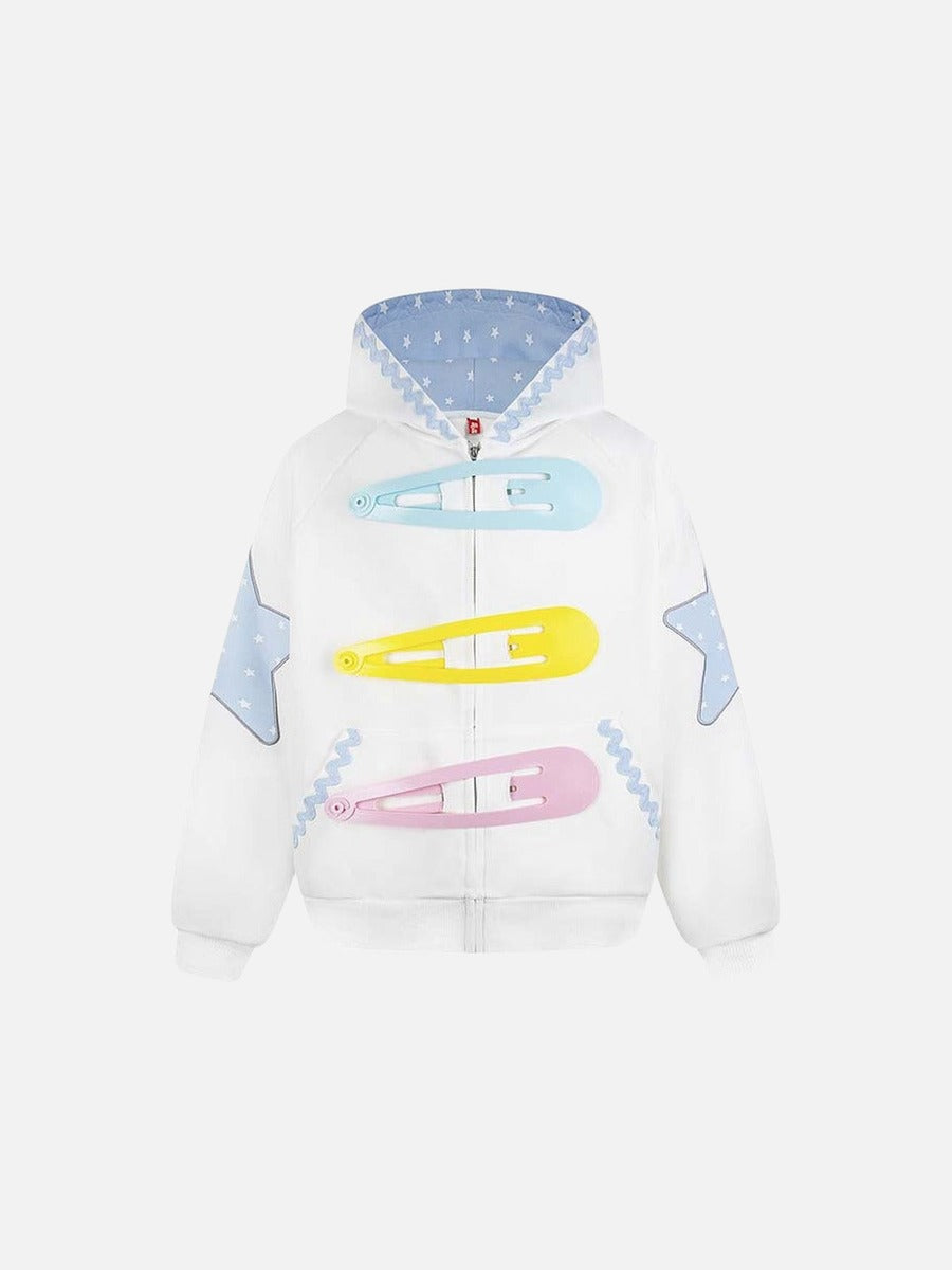 DAXUEN Oversized zip-up hoodie with star appliques