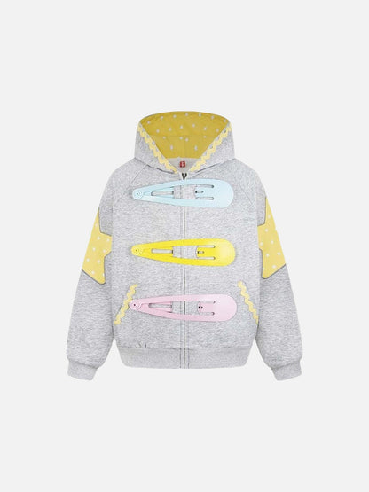 DAXUEN Oversized zip-up hoodie with star appliques
