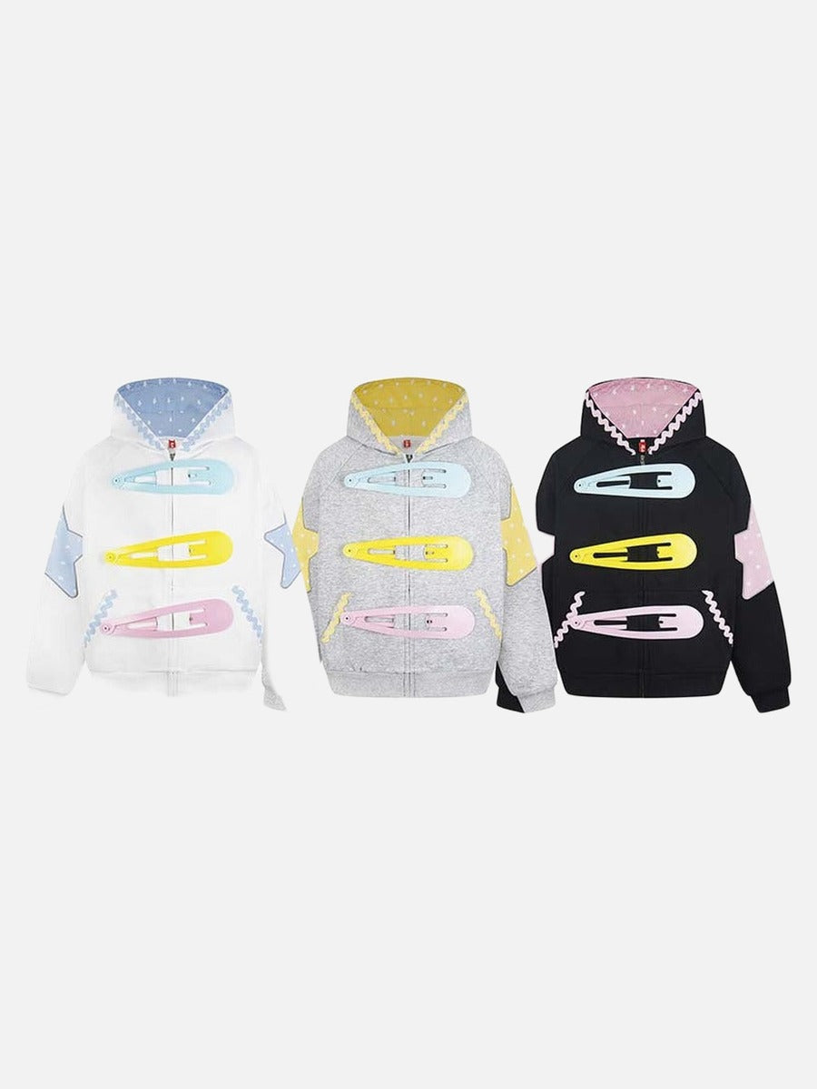 DAXUEN Oversized zip-up hoodie with star appliques