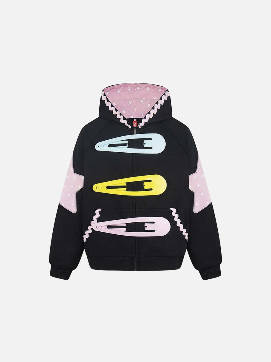 DAXUEN Oversized zip-up hoodie with star appliques