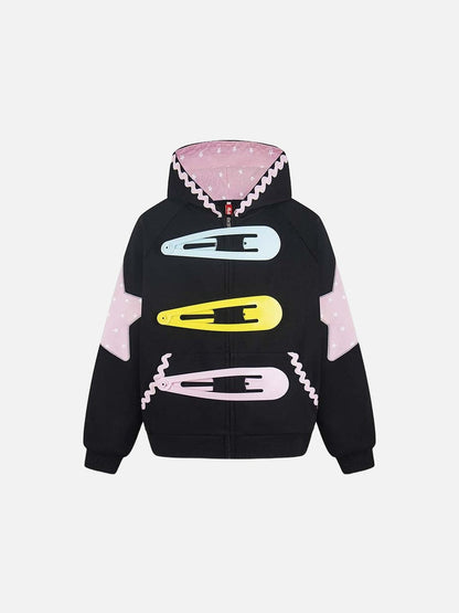 DAXUEN Oversized zip-up hoodie with star appliques