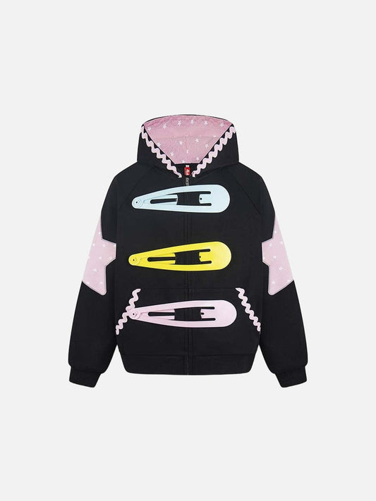 DAXUEN Oversized zip-up hoodie with star appliques