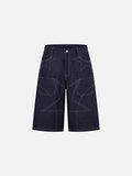 DAXUEN Dark blue denim shorts with white stitching and star designs