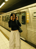 DAXUEN Wide-leg cargo pants with star embroidery — model photo