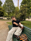 DAXUEN Wide-leg cargo pants with star embroidery — model photo