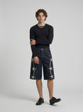 DAXUEN Wide-leg denim shorts with star embroidery — model photo