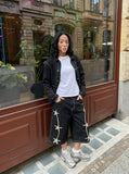 DAXUEN Wide-leg denim shorts with star embroidery — model photo