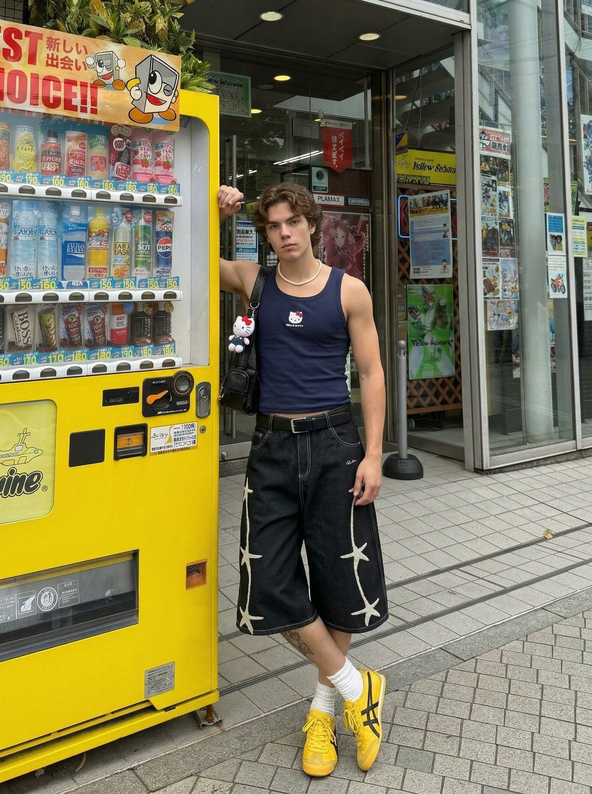 DAXUEN Wide-leg denim shorts with star embroidery — model photo