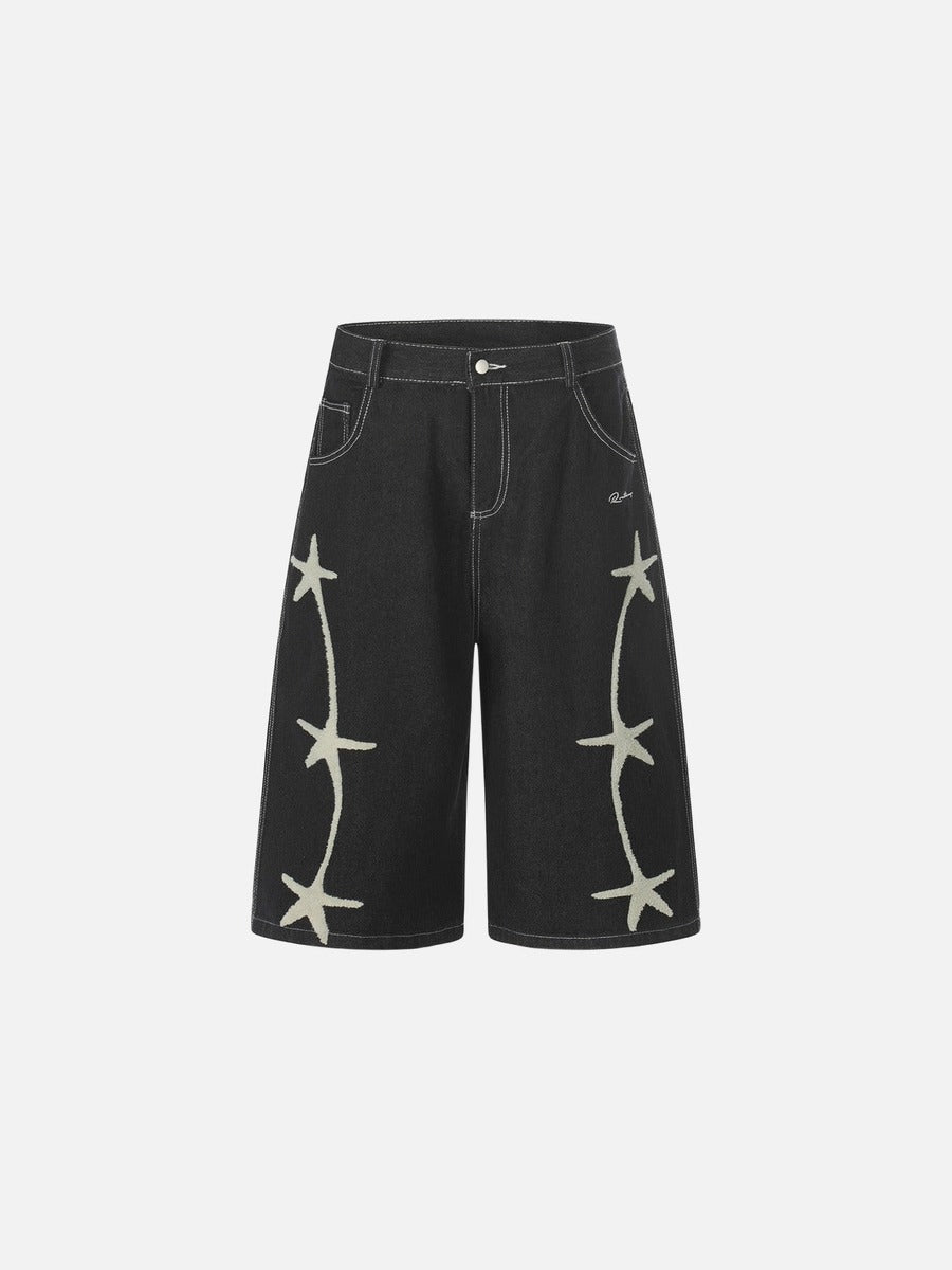 DAXUEN Wide-leg denim shorts with star embroidery