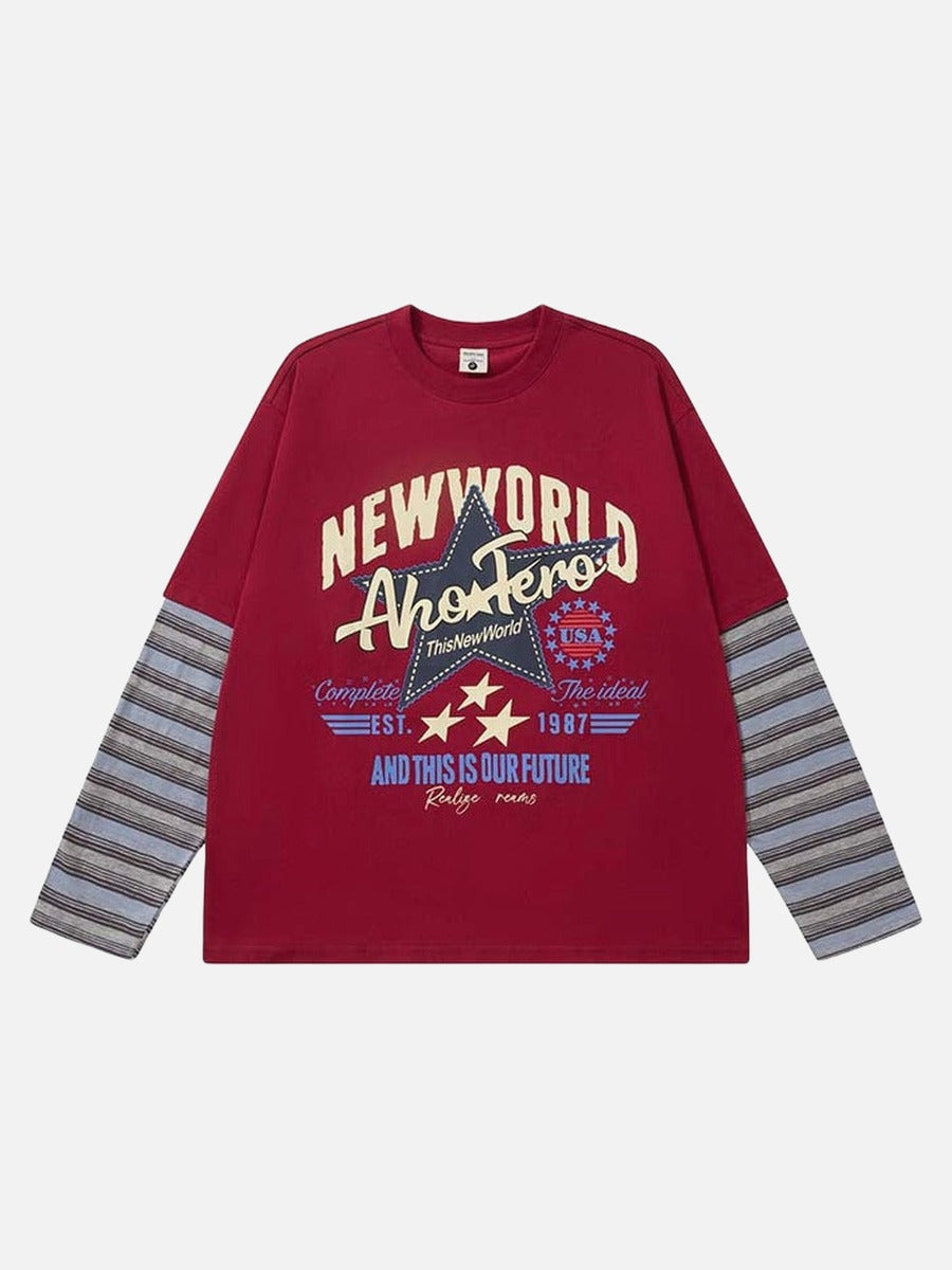 DAXUEN Relaxed-fit long-sleeve crew neck t-shirt with graphic print