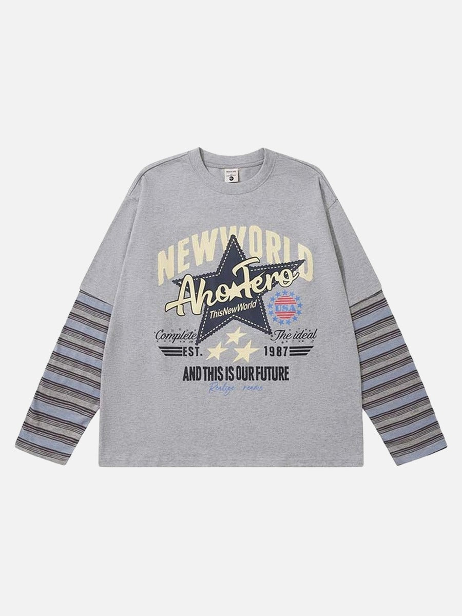 DAXUEN Relaxed-fit long-sleeve crew neck t-shirt with graphic print