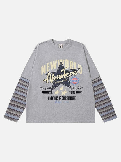 DAXUEN Relaxed-fit long-sleeve crew neck t-shirt with graphic print