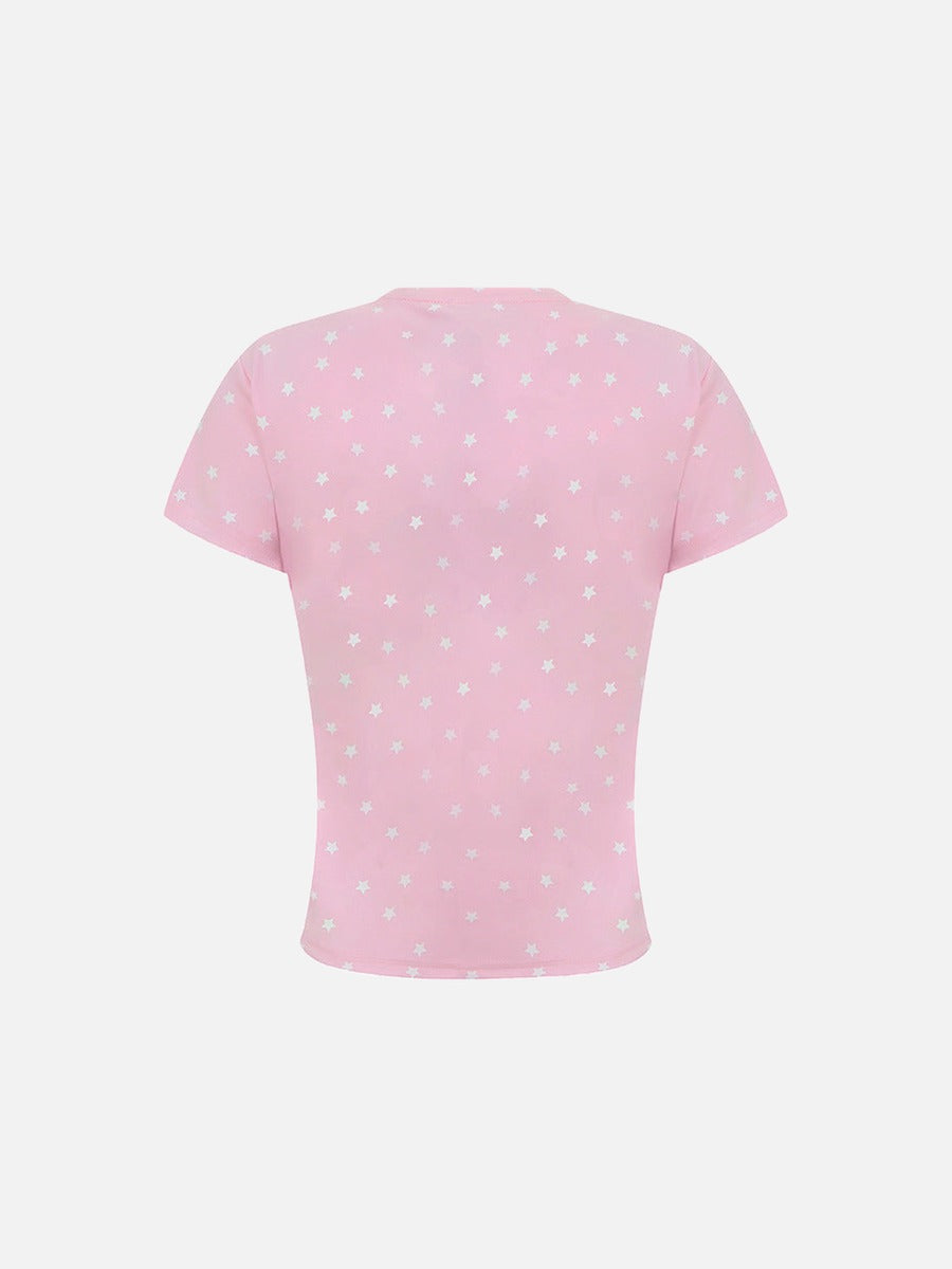 DAXUEN Star print crew neck T-shirt with bold text
