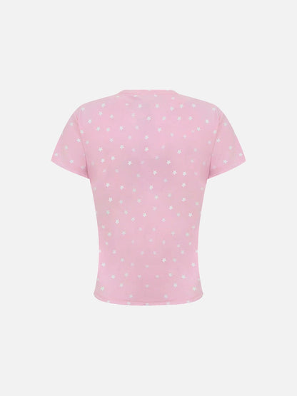 DAXUEN Star print crew neck T-shirt with bold text