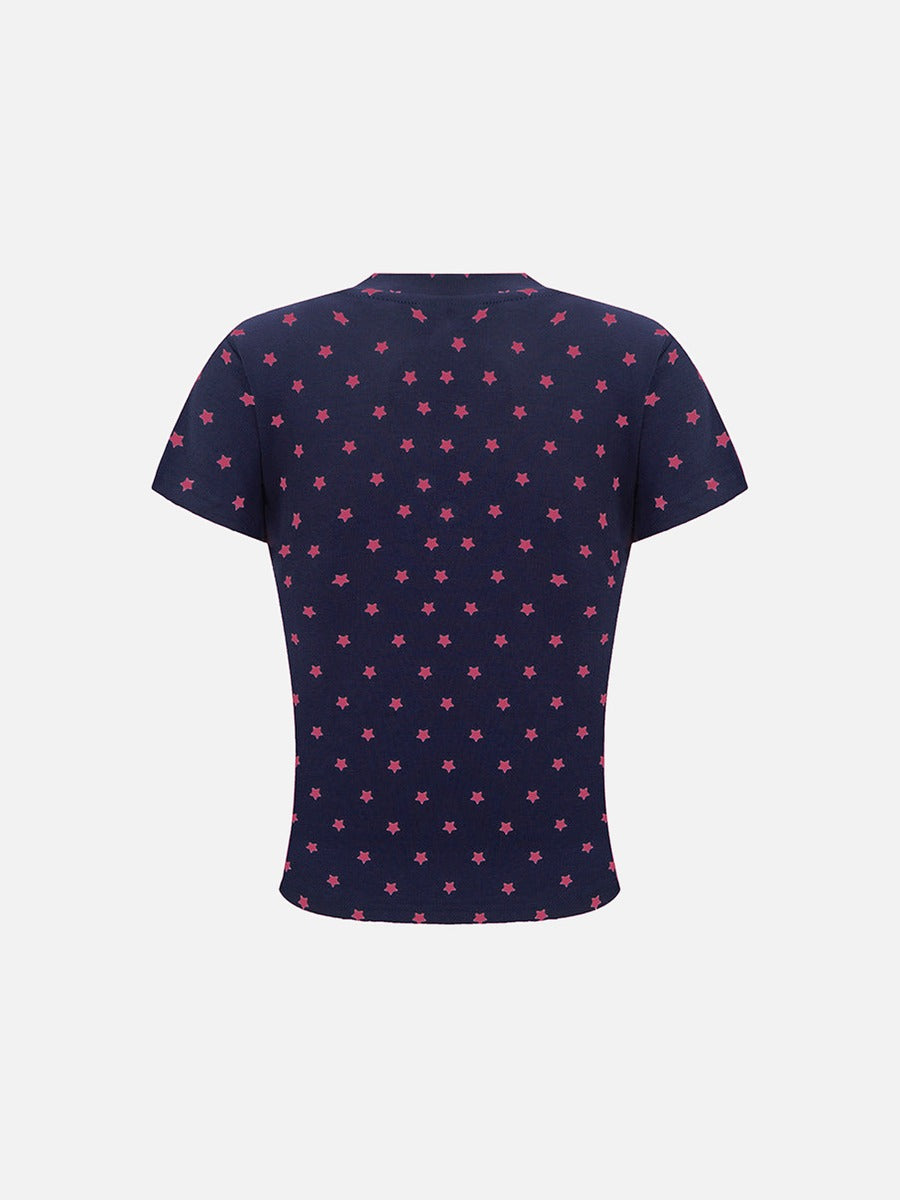 DAXUEN Star print crew neck T-shirt with bold text