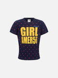 DAXUEN Star print crew neck T-shirt with bold text
