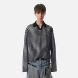 DAXUEN Star print striped long-sleeve polo shirt