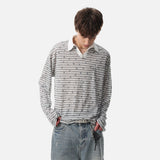 DAXUEN Star print striped long-sleeve polo shirt