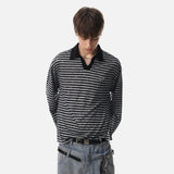 DAXUEN Star print striped long-sleeve polo shirt