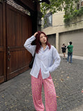 DAXUEN pink star wide-leg casual pants — model photo