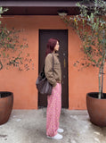 DAXUEN pink star wide-leg casual pants — model photo
