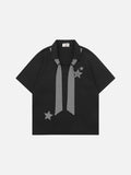 Short-sleeved collared shirt with star appliqués